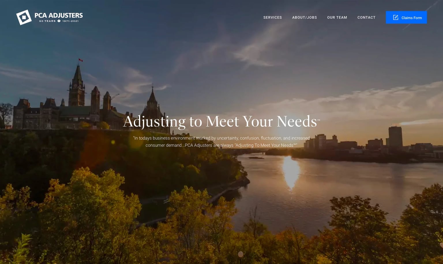 PCA Adjusters website on MacBook